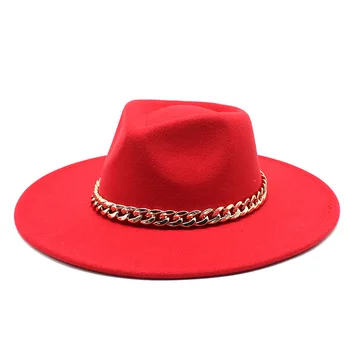 Gota de água chapéu novo topo de lã, chapéu alto e côncavo superior big aba de 9 cm senhoras de chapéu grande cadeia de chapéu de feltro 2021 chapéu fedora