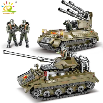 HUIQIBAO Militar Modelo de Blocos de Construção 485pcs WW2 Veículo de Combate Tanque com 1 Soldado do Exército da Arma de Tijolos de Brinquedos Para Crianças