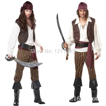 Malandro Pirata Traje de Halloween Homens Piratas do Caribe piratas do vestuário de gordura as pessoas se vestem uniformes