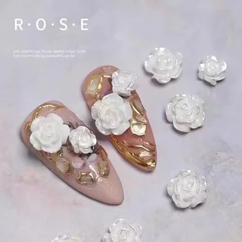 20Pcs/Saco 3D Rose Decoração da Arte do Prego Multi-forma Aurora Pérola Branca Mini Viva Flor de Encantos de Luxo Flósculo Manicure Acessórios