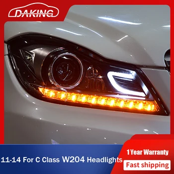 Carro LED Farol Para o Benz Classe C W204 2011-2014 C180 C200 C260 DRL Vire Sinal de Frente Lâmpadas das Luzes + Bi-Xenon Lente do Projetor
