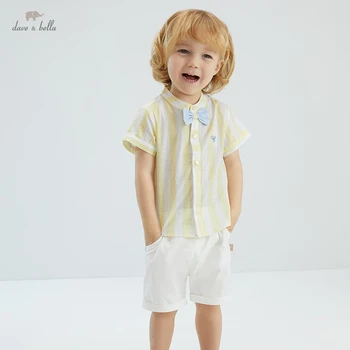 DB18093 dave bella verão meninos do bebê casual arco listrado conjuntos de vestuário moda infantil manga curta conjuntos de crianças com menos de 2 pcs terno