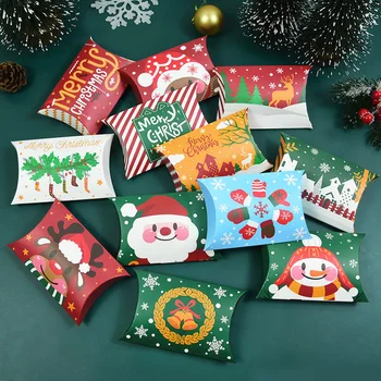 12pcs de Natal Forma de Travesseiro Caixa de Doces do Papai Noel Boneco de neve Elk Kraft Caixa de Presente 2023 Navidad Decoração para uma Festa Feliz Ano Novo Crianças Favor
