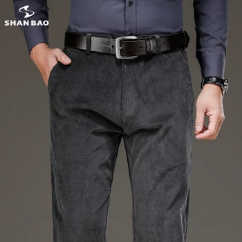 SHAN BAO 2022 outono e inverno da marca reta solta calças de veludo estilo clássico, homens de negócios cintura alta calças casuais