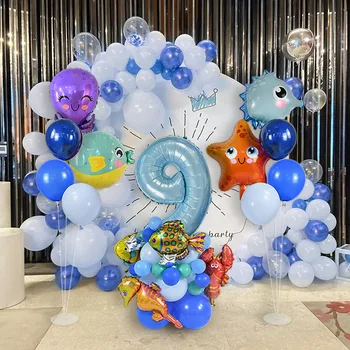Números De 1-10 Oceano Animal De Balão Set Mar Polvo Marinho Da Folha De Número De Balões De Festa De Aniversário, Chá De Bebê Festa De Casa, Decoração