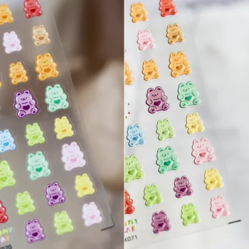 Unhas Cola Adesivos 3D Bonito Gummy Bear Design Decoração de Unhas Decalques do Prego de DIY Nail Art e Decorações
