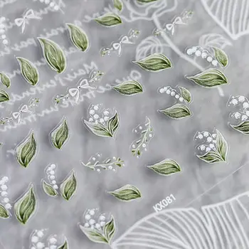 A Arte do prego de Folha Verde Campanula Flor Apliques em Relevo de Adesivo Fresco Pequeno DIY Decoração de Unhas Acessórios