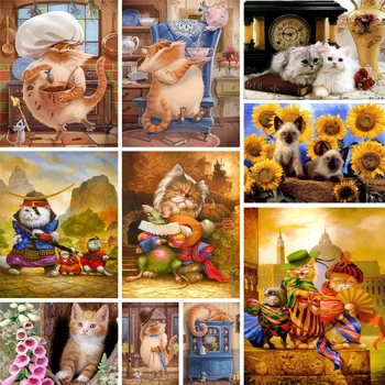 Animal Gato Colorir Por Números De Pintura Completo Kit De Tintas De Óleo 50*70 Lona Fotos De Decoração De Casa Para Crianças De Artesanato