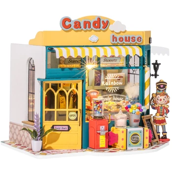 Robotime Rolife arco-íris Casa de Doces DIY Miniatura de Casa para Crianças Meninas Presentes de Natal em 3d de Madeira Puzzle Casa de bonecas Engraçado Criativos Brinquedos