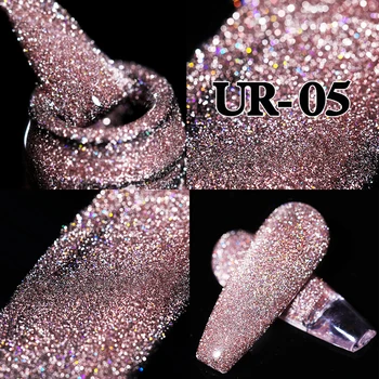 UR AÇÚCAR 7,5 ml cor-de-Rosa Reflexiva Glitter Gel Unha polonês Prata Roxo de Lantejoulas Soak Off Gel UV Nail Art Manicure de Unhas de Gel