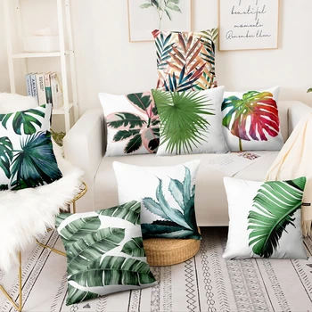 Tropical de Folha de Palmeira Digital Impressa Fronha Planta Verde Almofada Decorativas Almofadas de Decoração de Casa de Sofá Jogar Travesseiro 45*45cm