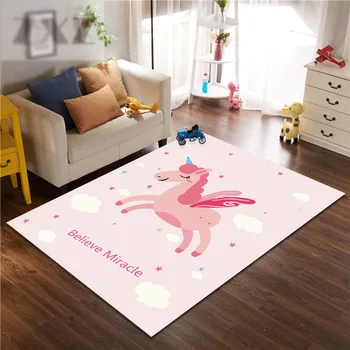 3D Unicórnio cor-de-Rosa Tapetes para Sala de estar, Quarto, Tapetes de Área Princesa de Quarto de Crianças Jogar Tapete Macio Tapete Gril Bebê para Casa Rastreamento de Esteira