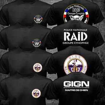 A nova França Especiais de Elite da Unidade de Forças GIGN Raid k-9 Canino Dog Homens T-shirt de ALGODÃO Casual O-Pescoço Camisas