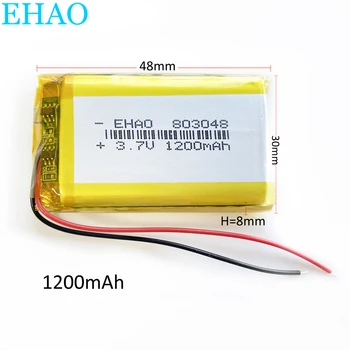 EHAO 803048 3,7 V 1200mAh de Polímero de Lítio Recarregável Lipo Bateria Para Mp3, GPS, Gravação de Caneta Bluetooth Massager do Scanner