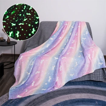Fluorescente Cobertor de Flanela Tamanho Único Luminosa Colcha Cavalo de Impressão Luminosa de Coral de Veludo Rainha Jogar Cobertor Quente para o Inverno