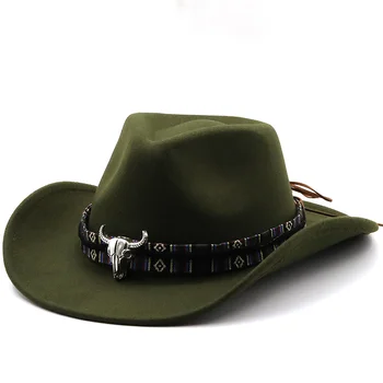 Novo Inverno Retro Mulheres Homens Lã Ocidental Chapéu de Cowboy Moda Aba Larga Cavalheiro Jazz chapéu Bowler Sombrero Pac