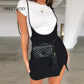 2022 Verão Sexy Novo Laço Fino Vestido para as Mulheres de Cor Sólida Fenda Alça de Vestidos Curtos Fêmea Preta de Cintura Alta Mini Vestido