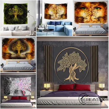 Mandala Tapeçaria Impressão Psicodélico Árvore Lua Pendurado Na Parede Estética Dormitório De Decoração De Quarto Boho Luz Negra Tapeçaria Presente 2023