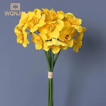 6Pcs/monte Branco Amarelo com Flores Artificiais de Decoração de Casa de Narciso Buquê de Flores em Casa de Festa Floral Casamento Falso Flores