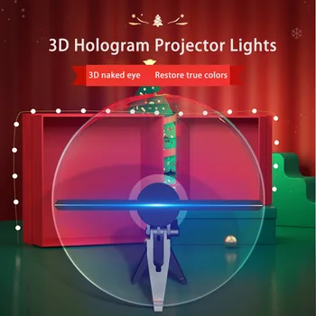 3D Fã Holograma Luzes do Projetor LED Holográfico Publicidade Lâmpada de área de Trabalho Remota do ANÚNCIO Tipo de Luz-C de Alimentação USB de Suporte de Imagem de Vídeo