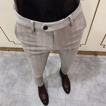 Inverno De Lã Homens Calças Engrossar Manter Aquecido Pantalones Hombre Sólido Casual Calças Formais De Vestido De Terno Slim Calças De Homens Vestuário 2022