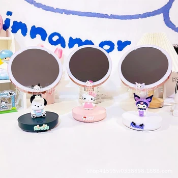 23Cm Sanrios Kawaii Minha Melodia Cinnamoroll Kuromi Olá Mimosas Bonito dos desenhos animados Desktop Espelho de Maquilhagem Lâmpada de Mesa Ajustável Espelho