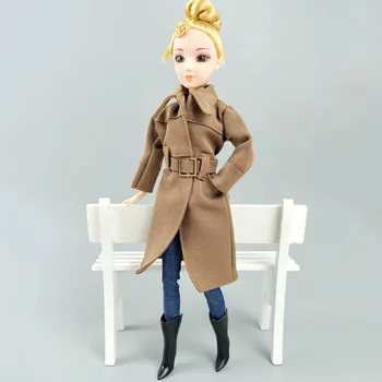 Caqui Senhora do Escritório de Moda de Alta Casaco Para a Boneca Barbie com Roupas & Sapatos Trenchcoat Roupas Para a Barbie 1/6 BJD Bonecas Acessórios