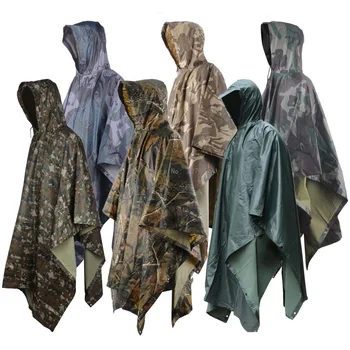 Camuflagem militar, Capa de chuva Tático Multifunções Poncho Tampa Tenda de Caminhada roupas impermeáveis ao ar livre do Acampamento Casaco de Chuva de capas de chuva, 3 em 1