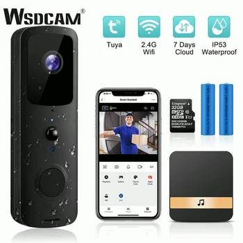 WADCAM Tuya Vídeo Campainha wi-Fi Campainha da Porta Impermeável IP53 Intercom HD 1080P Visão Noturna sem Fio Inteligentes Telefone, Campainha da Porta da Câmara