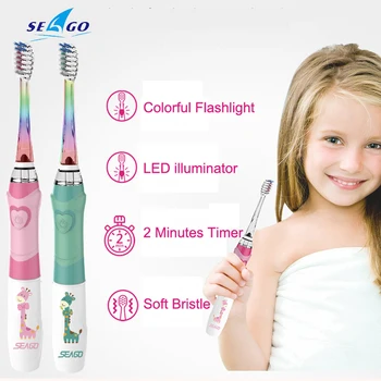 Crianças Escova de dentes Elétrica Cartoon Electic Escova Com LED à prova d'água IPX7 Cerdas Macias Massagem Cabeças de Escova de Substituição