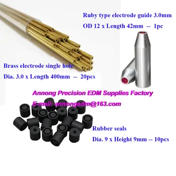 Bronze eletrodo único furo 3.0x400mm 20PCS + Ruby tipo de eletrodo guia de 3,0 mm OD12x42L 1PC + selos de Borracha 3.0 mm OD9x9Hmm 10PCS