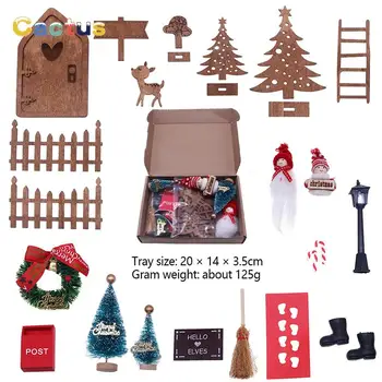 1Set 1:12 Casa de bonecas em Miniatura de Natal Fairy Elf Porta Boneco de neve Vassoura Sapatos de Veado Modelo Casa Jardim Decoração Brinquedo