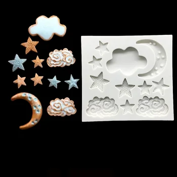 Estrelas, Lua, Nuvens Formas De Silicone Sugarcraft Molde, Fondant De Decoração De Bolo Ferramentas Bakeware