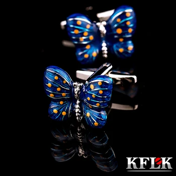 KFLK ligações de punho para os homens, camisas de botão de punho de animais de borboleta cbutton de alta qualidade da marca botões de moda convidados do casamento