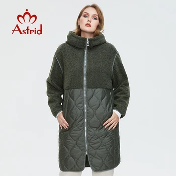 Astrid 2022 Mulheres de outono inverno casaco de Peles artificiais, topos de Moda de costura para baixo do casaco com Capuz Oversize parkas Mulheres casaco AM-7542