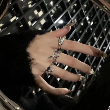 Punk Irregular Anéis Com Opala Estética Egirl Oco Vintage Anéis De Pedra Para As Mulheres Y2k Abrir O Anel De Jóias Na Moda