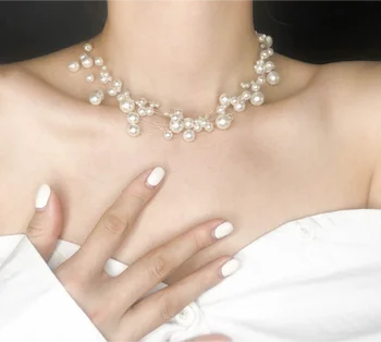 Lágrimas de Pérola chocker doce colares de Contas de multicamadas simples colar para mulheres, moda jóias (5pcs de taxa de envio)