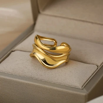Brilhante Abertos Anéis para as Mulheres de Aço Inoxidável da Cor do Ouro do Anel Vintage Geométricas Minimalista Jóias Casal Presente anillos