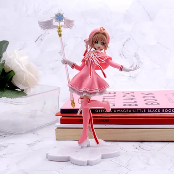 1PC Anime Linda Rosa Card Captor SAKURA Figuras de Ação Brinquedos de Meninas PVC Modelo Figura Varinha Mágica Meninas Carro Decorações de bolos Presente