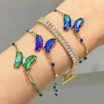 ZHINI 2022 Chegada Nova Moda de Cristal Colorido Pingente de Borboleta Bracelstes para as Mulheres Simples Corrente de Ouro Pulseira de Festa Jóias