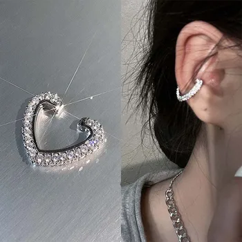 Delicado Zircão Forma de Coração Clipe de Brincos Fivela Fêmea Ear Cuff Sem Piercings Falsos Cartilagem da Orelha, para as Mulheres, Em 2022, Moda Jóias