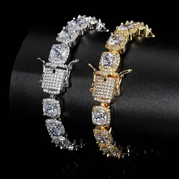 Em Estoque Quadrado de 10mm de Diamante de Luxo Bolha de Cluster Hip Hop Gelado Ténis Pulseira Bling Jóias Para Homens