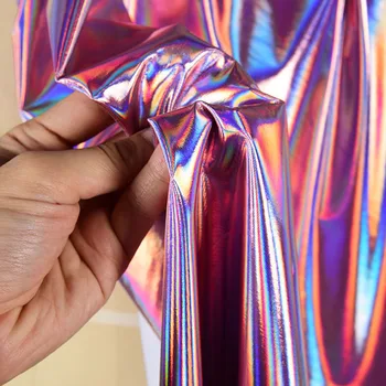 Cor-de-rosa Elástico Colorido de Fantasia Tecido Impermeável Laser de Refração do Designer DIY Tecido Stretch