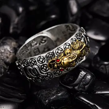 Chinês Feng Shui Anel Banhado a Prata Cobre Moedas de Anéis Ajustáveis para as Mulheres, Homens Amuleto Riqueza Sorte de Jóias de Presente de Aniversário