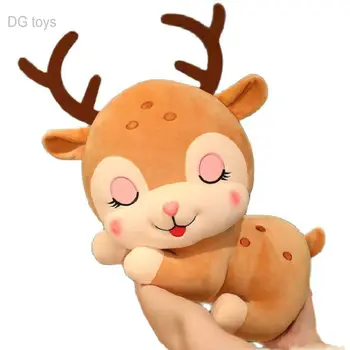 Rosto Bonito Macio Veados Sika Brinquedo De Pelúcia Recheado De Desenhos Animados Animais De Dormir Cervos Elk Deitado Travesseiro Almofada De Presente De Natal Para Bebé Menina