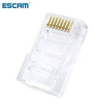ESCAM Cat5, Cat5e RJ45 de Rede Conector Modular 8P8C Cabo Ethernet Cabeça Plug Banhado a Ouro de Cravação de Rede RJ45 Conector Crystal