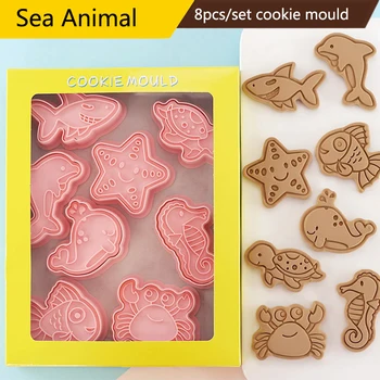 8pcs/conjunto de desenhos animados de Animais do Mar Biscoito Molde Tartaruga Caranguejo Dolphin 3D Fondant de Biscoito Assando Ferramenta de Decoração de Natal