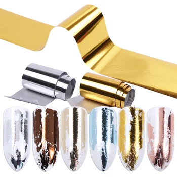 1 rolo de Nail Foils de Transferência de Etiquetas de Metal Cor de Unha Decalques Envolve Glitter polonês Estrelado Papel Deslizante Manicure Decoração TR996-1
