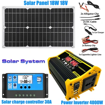 110V/220V Sistema de Painel Solar 18V18W Painel Solar+30A Controlador de Carga+4000W forma de Onda da tenso Inversor Kit de Geração de Energia, Kit de