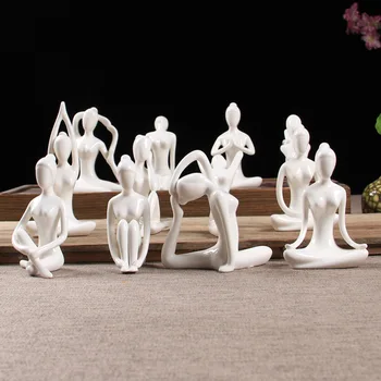 Cerâmica Yoga Figura 12 De Estilo Abstrato Mulher Yoga Em Miniatura Ename Branco Yog Stattue Yoj Postura Estatuetas Para Casa Ornamento Escultura